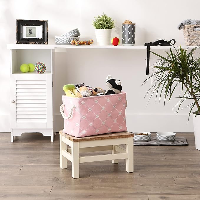 Bone Dry Pet Storage Paw and Bone, Trellis Collection, Small Rectangle, 14x8x9, Pink