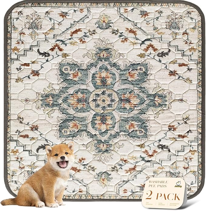 nunubaby Washable Pee Pads for Dogs, Stylish, Non-Slip and Leak-Proof Pee Pads. Reusable Potty Pads for Dogs for Crates and Floors.(Beige/Floral, 36" x36" )