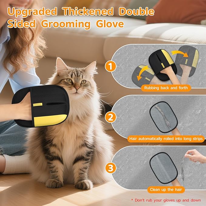 Ulyuhoda Pet Hair Remover - 2025 New Electrostatic Magic Brush Pet Hair Remover Glove, Reusable Cat & Dog Hair Remover Tool for Clothing, Couch, Furniture, Carpet, Car Seat, Cat Grooming Glove, 2 PCS