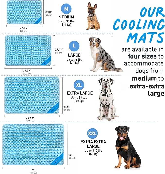 INSPECTOR TAIL Dog Cooling Mat - No Freeze Needed, Self-Cooling Pad for Large Dogs, Washable Portable for Crate Kennel Car Sofa Bed Floor, Indoor Outdoor Summer Use, 39"x27" with Carry Bag