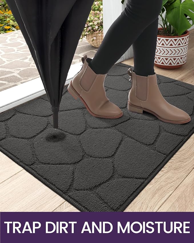 DEXI Front Door Entryway Mat Non Slip, 32x48 Washable Inside Entrance for House Floor Low Profile, Thin Entry Doormat Absorbent Dirt Trapper, Pebble Grey