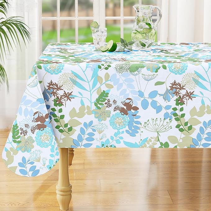 misaya Rectangle Waterproof Vinyl Table Cloth, Wipeable Tablecloth with Flannel Backing, Plastic Table Cover for Dinner, Picnic, Indoor and Outdoor (Leaves, 60" x 102")