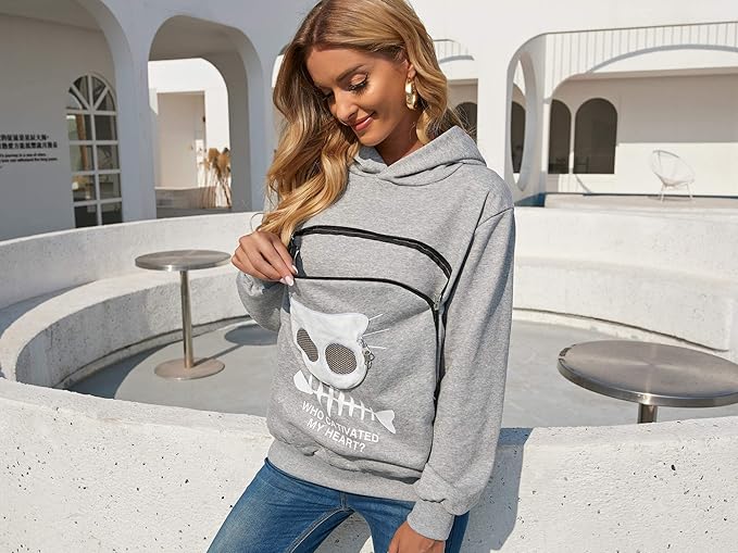 BOMBAXCEIBA Pet Pouch Hoodie Small Pet Carrier,Dog Cat Pouch Hoodie Sweatshirt Kangaroo Pocket Holder, With Ears Women's Fit