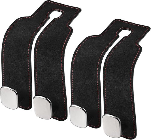 2Pcs Car Hooks for Headrest, Car Seat Hooks Purse Hook, Double Flexible Leather Hooks Car Accessories Interior for Women Men, 2 in 1 Back Seat Hook Car Organizer for Bags, Purses, Handbags (Black)