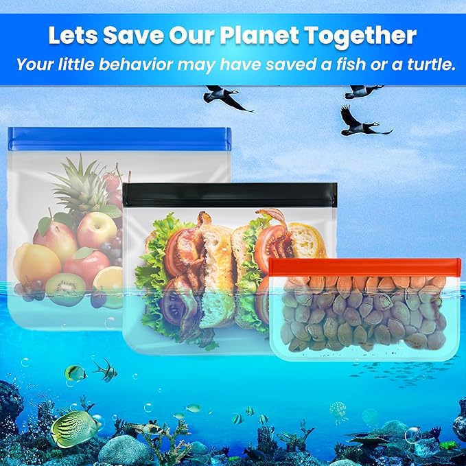 Reusable Silicone Food Bags – 12-Pack Set (Medium Sandwich Size 9x6") | BPA-Free, Leakproof, Eco-Friendly & Durable | Ideal for Meal Prep, Freezer, Lunch, Travel & Kitchen Storage