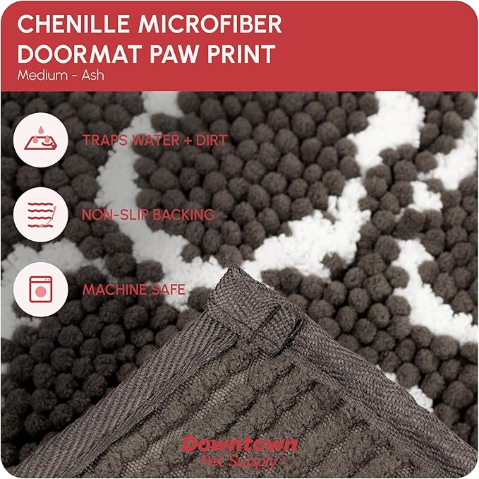 My Doggy Place Microfiber Dog Mat for Muddy Paws, 31" x 20" Ash With Paw Print - Absorbent Quick-Drying Paw Cleaning, Washer and Dryer Safe - Non-Slip Rubber Backed Pet Mat, Medium