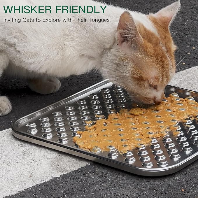 1Pack Stainless Steel Large Lick Mat for Dogs & Cats, Chew-Proof Slow Feeder, Anxiety Reducer, Whisker-Friendly for Cats, Non-Slip Heavy Duty Base, Raw Feeding Pad, Dishwasher Safe