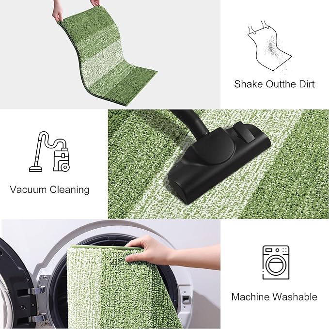 Smiry Dog Door Mat for Muddy Paws, Absorbs Moisture and Dirt, Low-Profile Entryway Mat with Non-Slip Backing, Entry Indoor Outdoor Doormat for Inside Floor (36x24 Inches, Green, Striped)