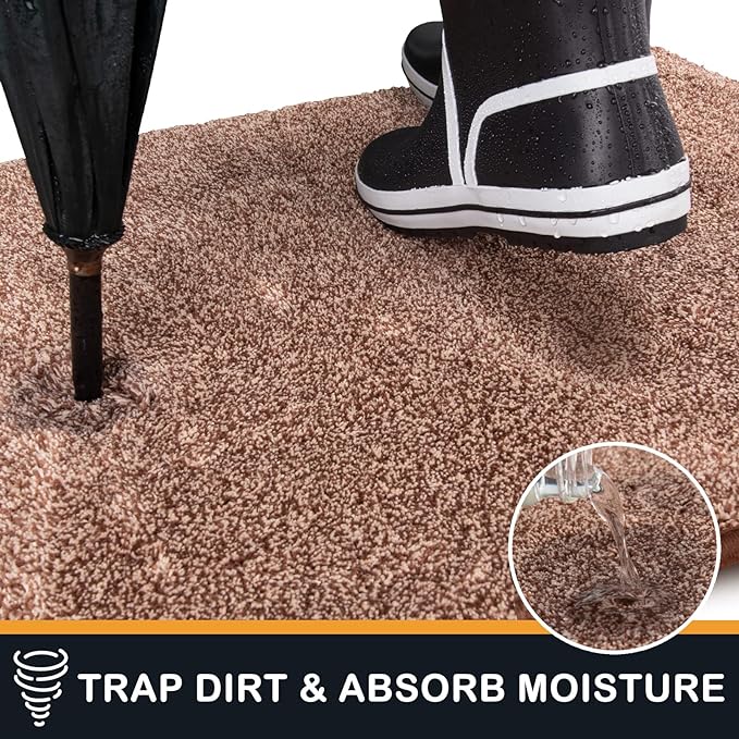 PURRUGS Dirt Trapping Door Mat 31.5" x 70", Non-Slip Machine Washable Entryway Rug, Dog Doormat, Indoor Front Door Mat, Super Absorbent Entry Rug for Muddy Shoes & Paws, Brown-Light Cream