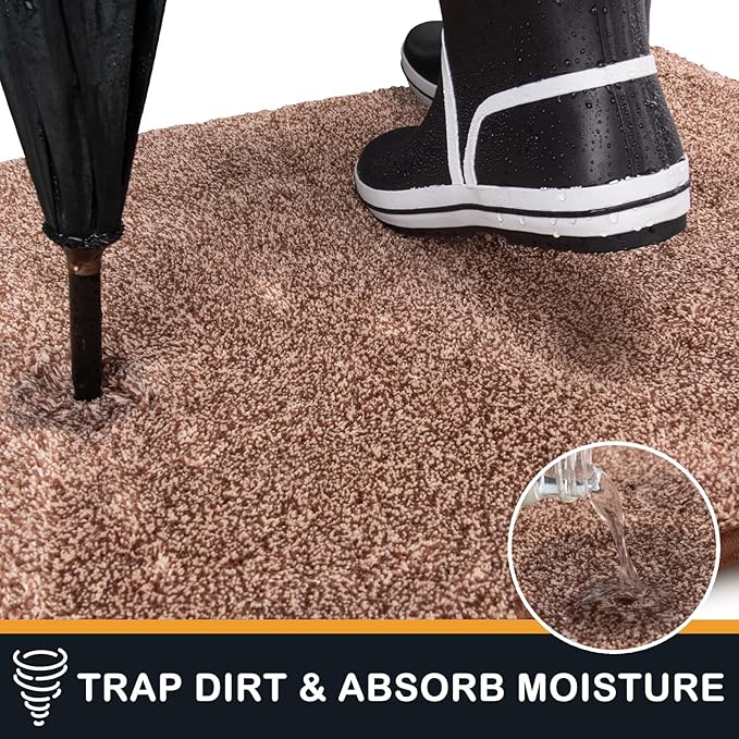 PURRUGS Dirt Trapping Door Mat 31.5" x 47", Non-Slip Machine Washable Entryway Rug, Dog Doormat, Indoor Front Door Mat, Super Absorbent Entry Rug for Muddy Shoes & Paws, Brown-Light Cream