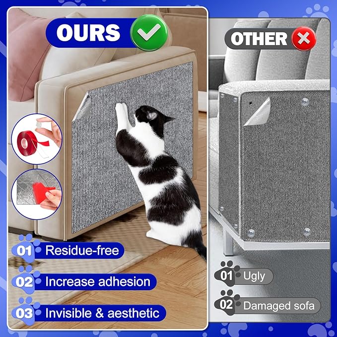 ENONCI Anit Cat Scratch Couch Furniture Protector,196.8x15.8 Cat Wall Corner Scratcher Pads Mat,DIY Climbing Scratching Carpet Post Replacement