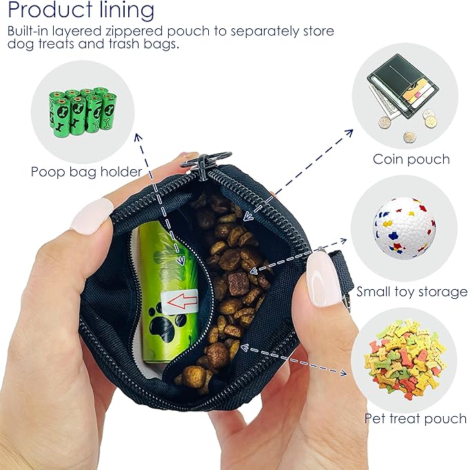 Raisingwell Dog Treat Pouch for Pet Walking and Training with Clicker Poop Bags Small Fanny Zipper Pack Holder for Puppy Snack Dispenser Kit for Leash and Outdoor Use (Black)