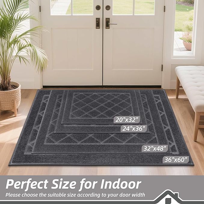 BEQHAUSE Dirt Trapper Door Mat 36" x 60", Doormat Non-Slip Entryway Rugs Washable, Dog Door Mat Stain Resistant and Absorbent Welcome Floor Mat for Front Back Door, Mud Wet Shoes & Paws, Dark Grey