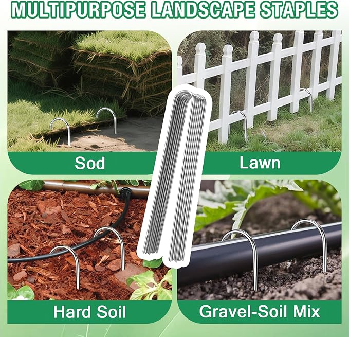 8 Gauge Landscape Staples, FUIJOL 12 Inch 15 25 50 100 Pack Heavy Duty U-Shaped Landscape Stakes, Galvanized Garden Staples for Weed Barrier Stakes, Ground Cover, Irrigation Tubing, Fence (25,12 Inch)