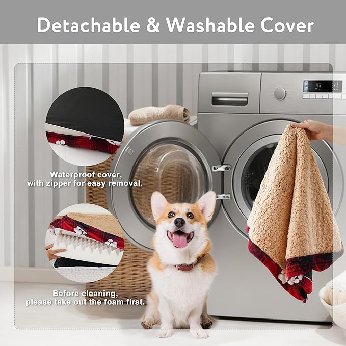 Waterproof Orthopedic Dog Bed for Large Medium Sized Dogs 35x22 Inch - Egg Crate Foam Pet Crate Bed with Removable Washable Cover, Plush Top Anti-Slip Bed Mat, Dark Grey