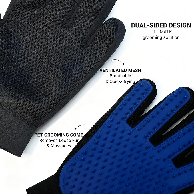 Pet Hair Remover Glove - Gentle Deshedding Brush Glove for Dogs & Cats - Enhanced Grooming & Massage Tool for Long and Short Fur - Perfect for Shedding and Bathing