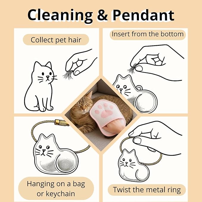 2025 Upgrade Electrostatic Pet Hair Removal Glove, A Reusable Pet Hair Remover Tool for Cats & Dogs, Clothing, Couches, Carpets, and Car Seats(Pink Glove, Cat Keychain)