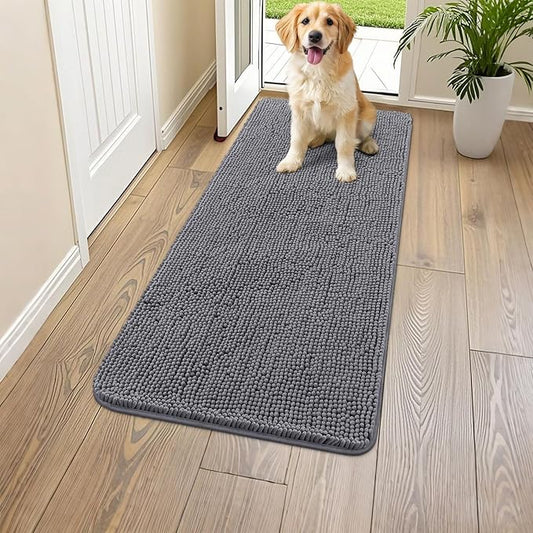 Smiry Dog Door Mat for Muddy Paws 45x27, Absorbs Moisture and Dirt Doormat, Non-Slip Washable Quick Dry Chenille Front Door Mat Indoor Entrance, Entryway Carpet for Inside Floor, Dark Grey