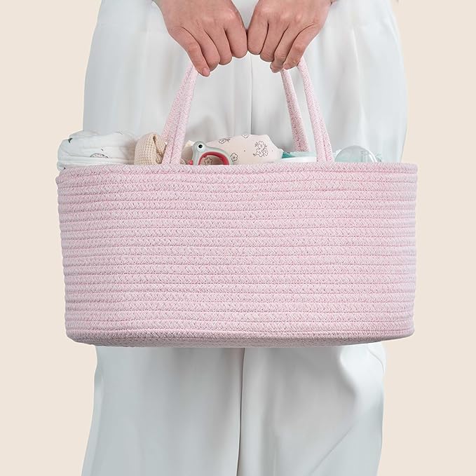 Diaper Caddy Organizer, Empty Gift Basket for Newborn Essentials, Baby Storage Basket, Stylish Gift Bag for Baby Shower, Boys and Girls - Small, Light Pink