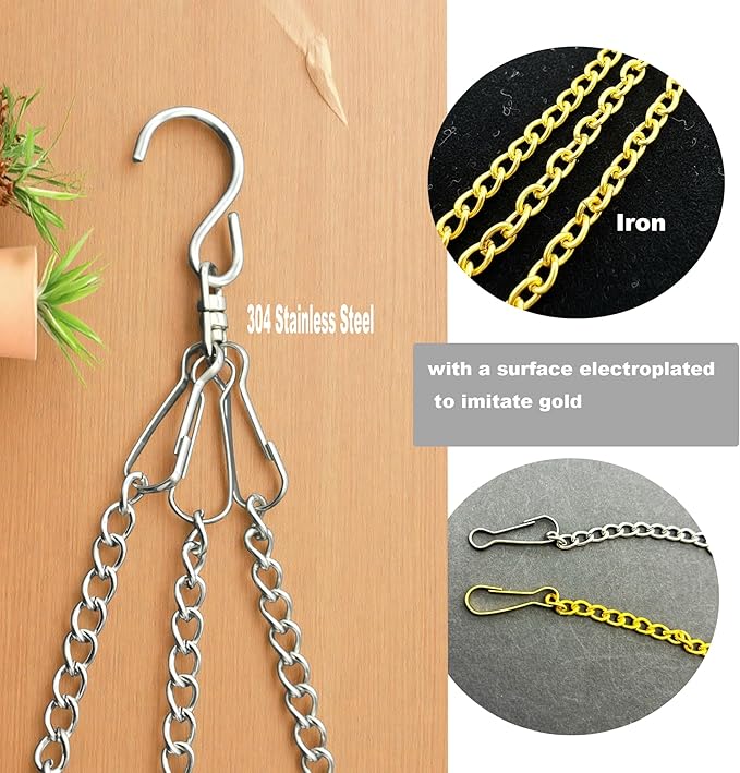 10 Pcs Fine Hanging Chain(1.2mm Dia.) Small Hang Bracket Decorative Replacement Link Chains Hooks for Sign Planter Bird Feeders,6 inch Long Gold Metal Chains and 5 Pcs Swivel S-Hooks