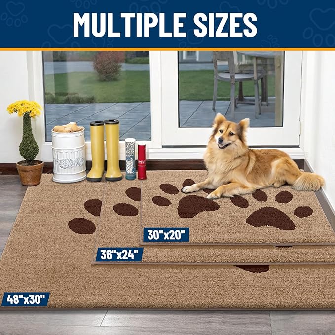 Smiry Dog Door Mat for Muddy Paws, Absorbs Moisture and Dirt, Low-Profile Entryway Mat with Non-Slip Backing, Entry Indoor Outdoor Doormat for Inside Floor (59x24 Inches, Beige, Paw)