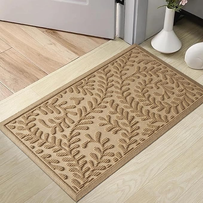 Front Door Mat, Absorbent Dirt Trapping Welcome Door Mat Indoor Outdoor, Non Slip Entry Mat, Indoor Outdoor Door Mats, Fade Resistant, Low Profile Doormat for Entryway, 47×32, Beige