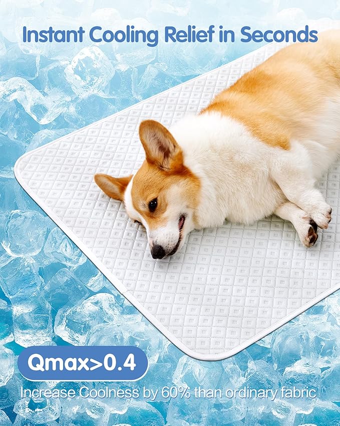 TIMSUNBER Dog Cooling Mat - Instant Cooling Pet Bed for Dogs & Cats, 6-12°F Drop, Non-Toxic & Machine Washable, Anti-Slip Bottom, Cool Mat for Indoor & Travel Use Light Gray 36" x 24"