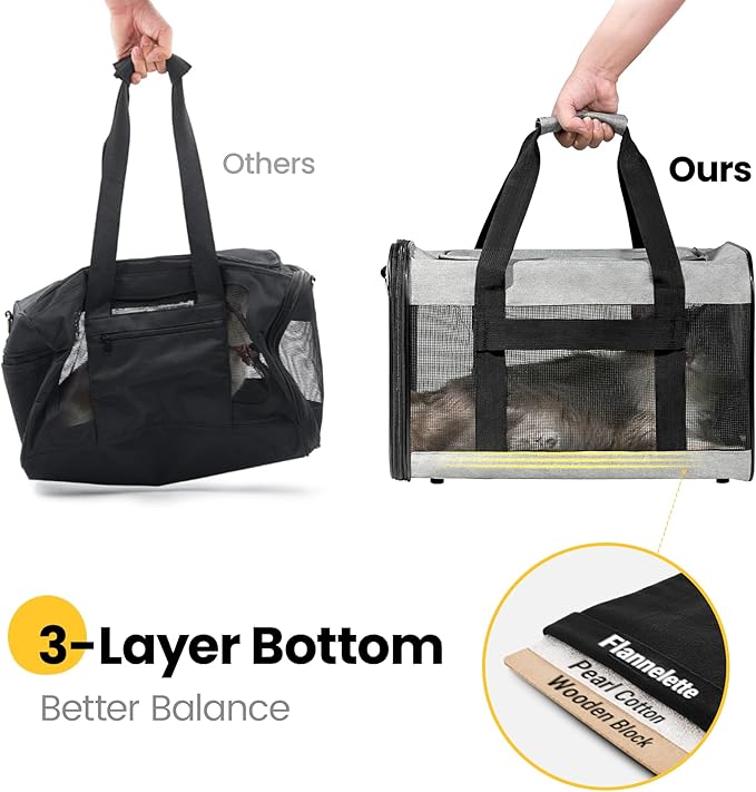 Conlun Dog Carrier Soft Sided, Large Cat Carrier with Inner Safety Leash, Pet Transport Carrier for Large Cats and Medium Dogs up to 20 Lbs, Collapsible Travel Puppy Carrier Bag -Gray L