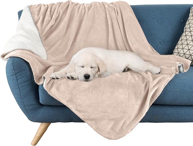 PETMAKER Dog Blanket - 80x100in Reversible Sherpa Blanket - Throw Blankets for Bed, Couch, Crate, or Car - Machine Washable Puppy Essentials (Tan)