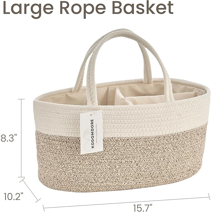 Diaper Caddy Organizer, Empty Gift Basket for Newborn Essentials, Baby Storage Basket, Stylish Gift Bag for Baby Shower, Boys and Girls - Large, White&Beige Brown