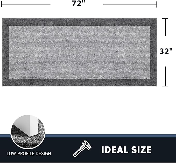 PURRUGS Dirt Trapping Door Mat 32" x 72", Non-Slip Machine Washable Entry Rug, Entrance Mat, Indoor Front Door Mat, Super Absorbent Entryway Rug for Muddy Shoes & Paws, Light Grey & Grey