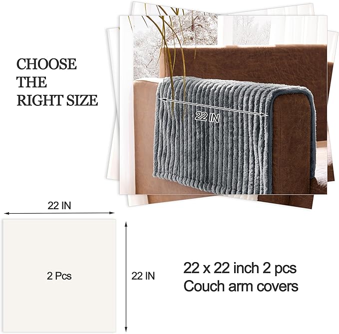 Meider 100% Waterproof Couch Arm Covers 2pcs, Fuzzy Chair Arm Covers Thick Soft Recliner Chair Armrest Protectors, Non-Slip Couch Armrest Cover Pet mats for Sofa (Titanium Gray, 22" x 22" 2 Pack)