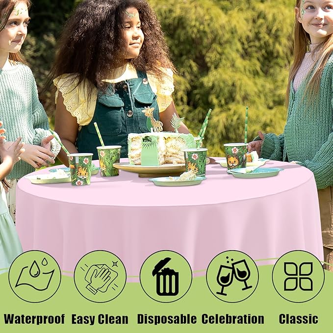 Smiry Disposable Table Cloth 12 Pack, 84 Inch Round Waterproof Plastic Tablecloth, Decorative Rectangle Table Covers for Party, Birthday, Picnic, Pink