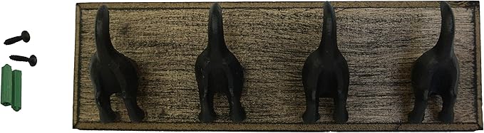 Lulu Decor, Cast Iron Dog Tail Hooks 4 Hooks on a Wood