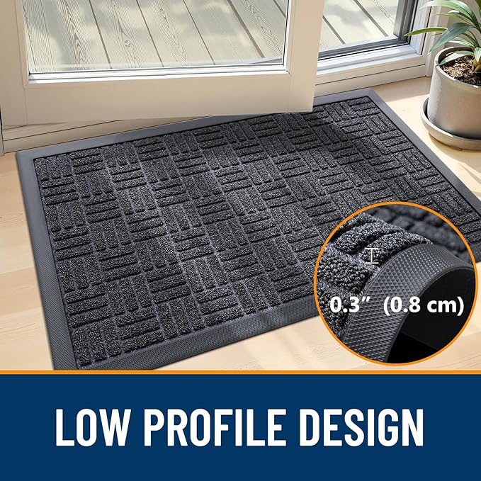 OLANLY Front Door Mat Outside Entrance 47x23, Absorbent, Heavy Duty Sturdy Natural Rubber Doormat Indoor Outdoor, Non-Slip, Stain and Fade Resistant, Low Profile Floor Mat for Entryway, Black Gray
