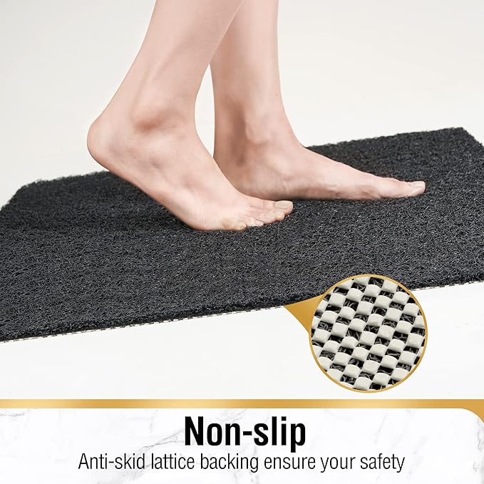 HITSLAM Non Slip Bathtub Mat 40 x 20 Inch, Extra Long Bath Mat for Tub, Soft PVC Loofah Shower Floor Mat with Drain, Quick Drying Bathroom Tub Mat for Wet Area, Without Suction Cup, Black