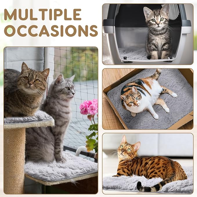4 Pack Self Warming Cat Pad Self Heating Cat Mat Thick Faux Fur Plush Pet Bed Thermal Washable Dog Mat Anti Slip Bottom for Outdoor Indoor Pets(Grey,19" X 29")