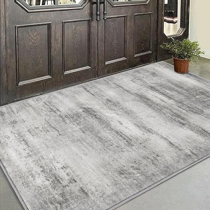 COMSLE Door Mat, Front Door Mat Indoor for Entrance Faux Wool Absorbent Non Slip Modern Throw Rug for Entryway Bedroom Muddy Paws - Pet Friendly, 47x71 Inches,Linear Gray Machine Washable
