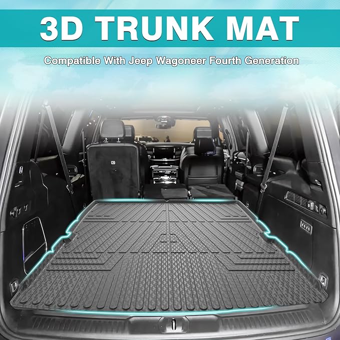 Mixsuper Cargo Liner for Jeep Wagoneer/Jeep Grand Wagoneer 2022 2023 2024 2025, All Weather Cargo Mat Rear Trunk Liner Behind The 2nd Row Seats Black