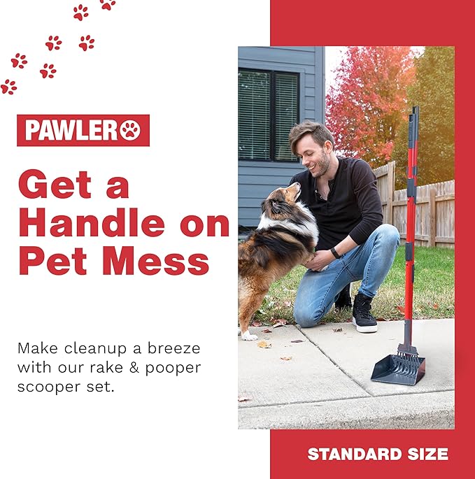 Pawler Pooper Scooper for Large Dogs and Small Dogs, Metal Poop Scooper Set with Long Handle Rake and Heavy Duty Tray for Yard, Grass, Dirt or Gravel, Heavy Duty Aluminum Poop Picker Upper