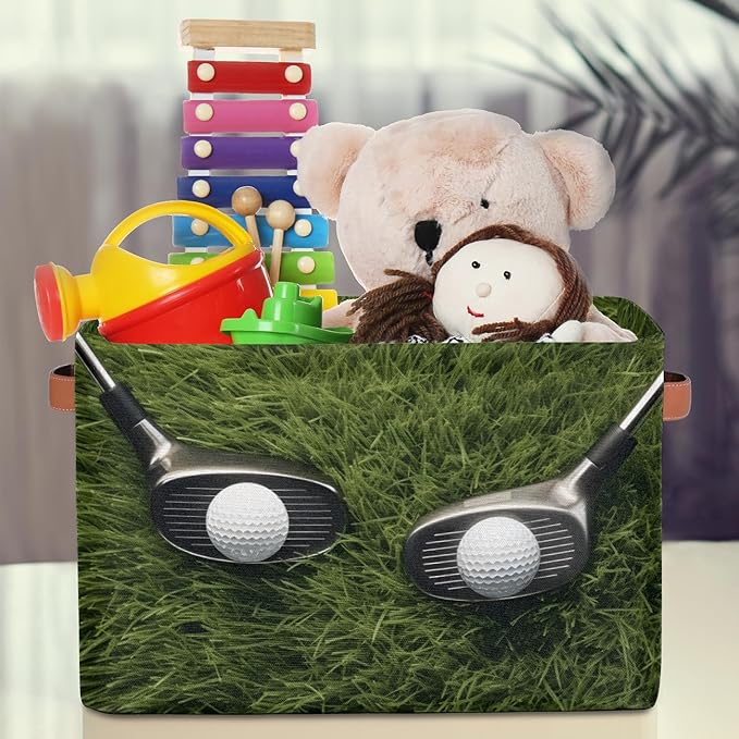 Golf Storage Baskets with Handles,Foldable Cubes Storage Box Bin,Waterproof Open Shelf Basket Organizer for Kid Clothes Toy Gift Baskets