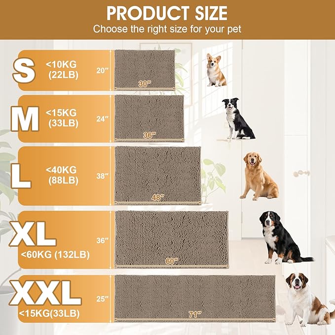 IM HOME Dog Door Mats for Muddy Paws, 36" X 24" Chenille Absorbent Doormat, Non Slip Heavy Dog Rugs for Muddy Paws, Soft Indoor Door Mat for Entryway, Mud Paw, Inside Floor, Beige
