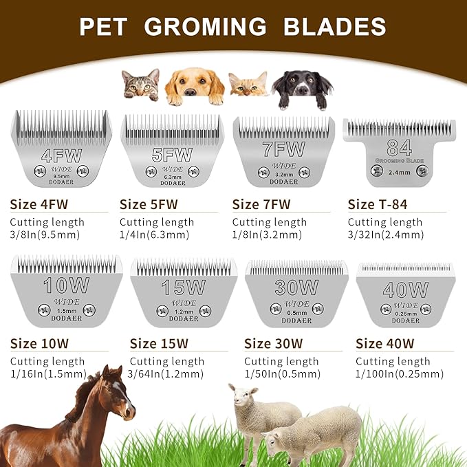 DODAER 4FW Detachable Dog Grooming Wide Blades,Compatible with Andis,Oster A5,Wahl KM10 Series Clippers,Cut Length 3/8”(9.5mm)