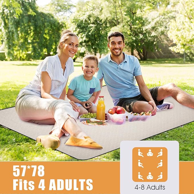 G GOOD GAIN Picnic Blankets Waterproof Extra Large - Outdoor Blanket Sand Free Foldable with Carry Strap for Beach, Camping, Park Grass, Hiking, Travel, Concerts(White Flower)