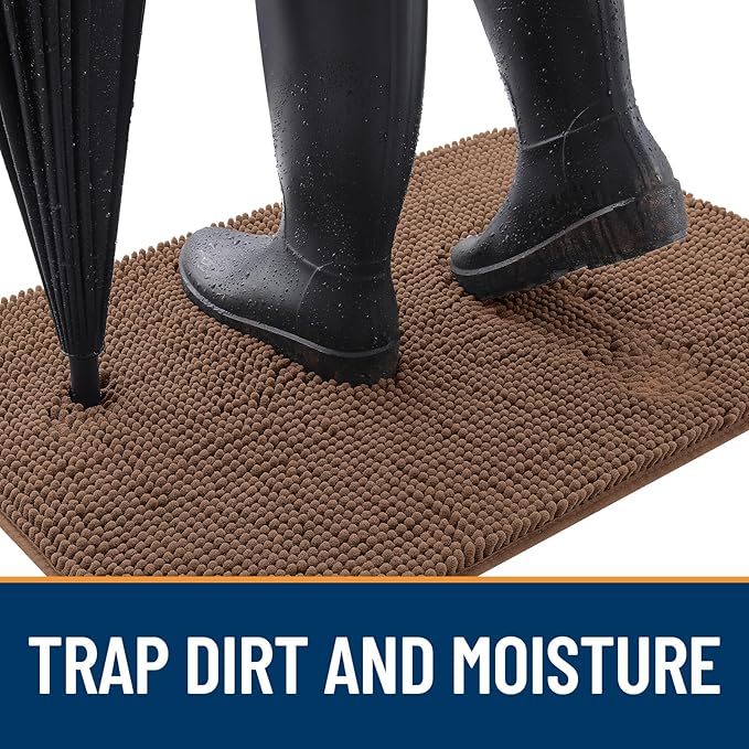 OLANLY Dog Door Mat for Muddy Paws 40x24, Absorbs Moisture and Dirt, Absorbent Non-Slip Washable Doormat, Quick Dry Chenille Mud Mat for Dogs, Entry Indoor Entryway Carpet for Inside Floor, Mocha