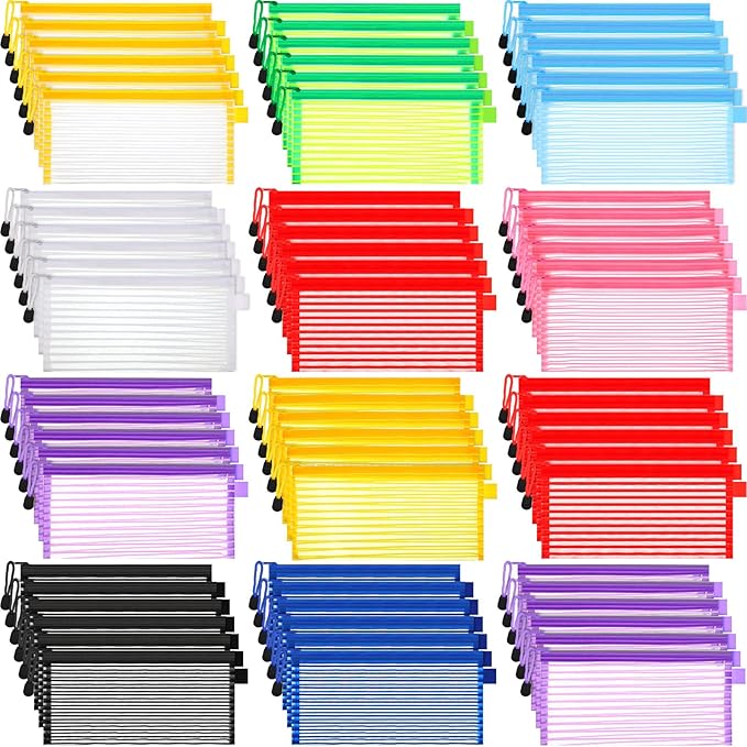 Leelosp 80 Pcs Mesh Zipper Pouch Bulk Back to School Pencil Storage Pouch Mesh Cosmetics Bags Toiletry Makeup Bags for Office Travel Organization(Solid Color,9 x 4.7 Inch)