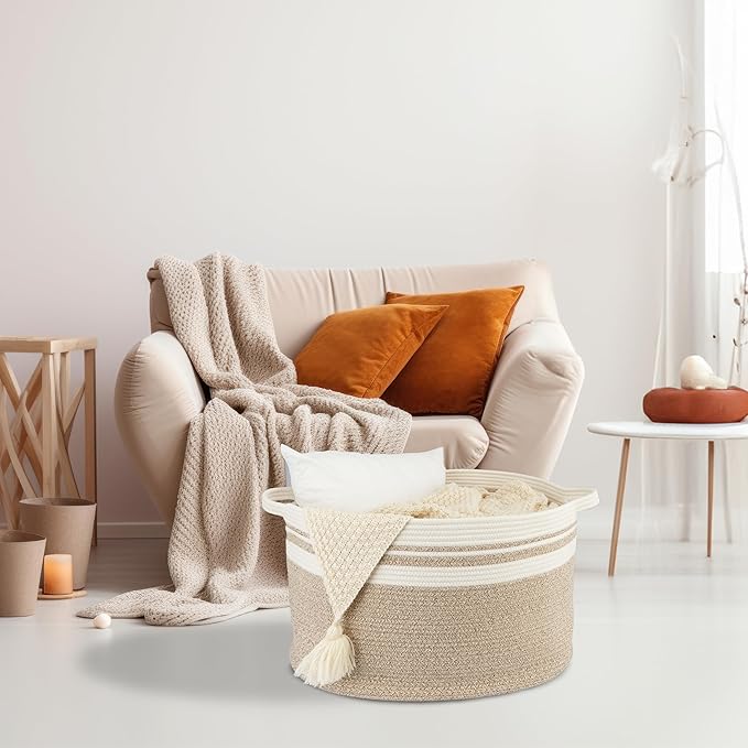 XUANGUO Extra Large Cotton Rope Basket round Blankets Basket for Living Room 22"x14" Toy Baskets for Kids Rope Storage Basket for Nursery Woven Laundry Baskets for Clothes Towels Baby Toy Storage