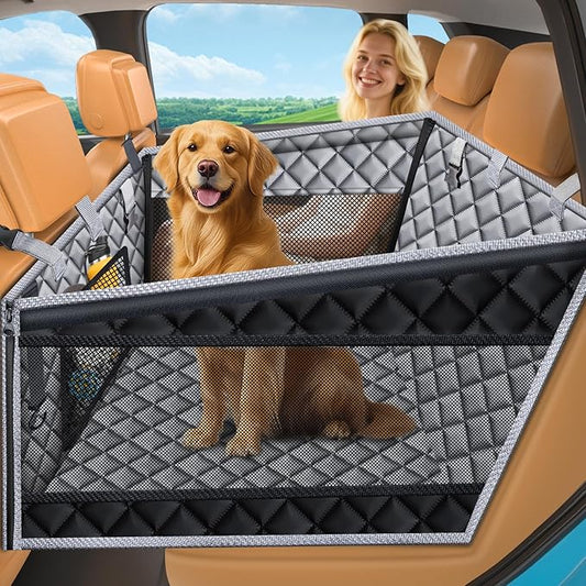 URPOWER Hard Bottom Dog Seat Cover with Mesh Window Waterproof Dog Car Seat Cover Nonslip Pet Backseat Protector for Fur & Mud, Washable Dogs Hammock for Cars Trucks and SUV