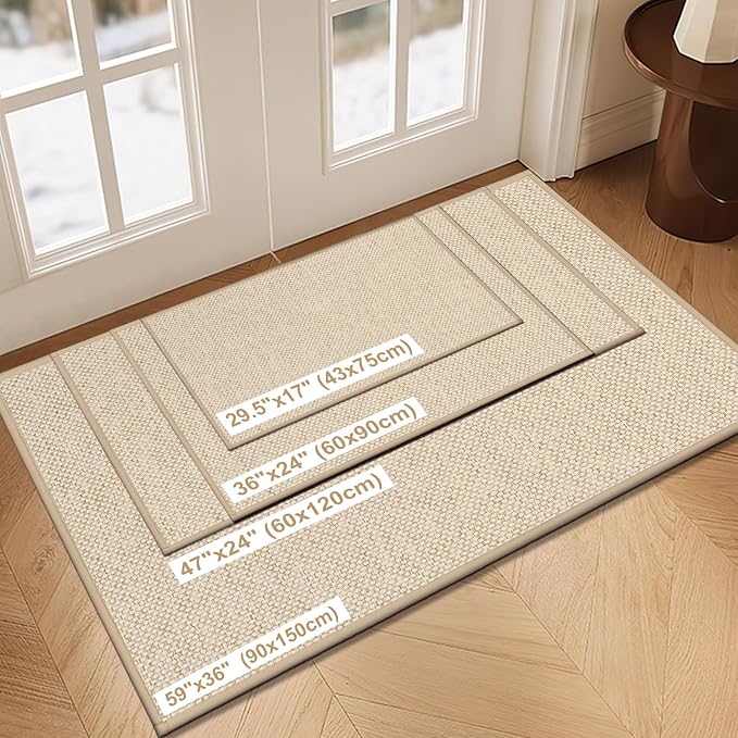 LEKEEPGO Door Mat 36"x59", Non Slip Door Mat Indoor Entrance, Rubber Backing Front Indoor Door mats Washable Absorbent Low-Profile Doomat Large Entryway Entry Resist Dirt Inside Door Mats, Khaki