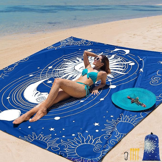 AISPARKY Beach Blanket Waterproof Sandproof Extra Large Beach Mat 79" X 83"/120"x108" for 2-8 Adults Quick Drying Durable Outdoor Picnic Mat for Travel, Camping, Hiking